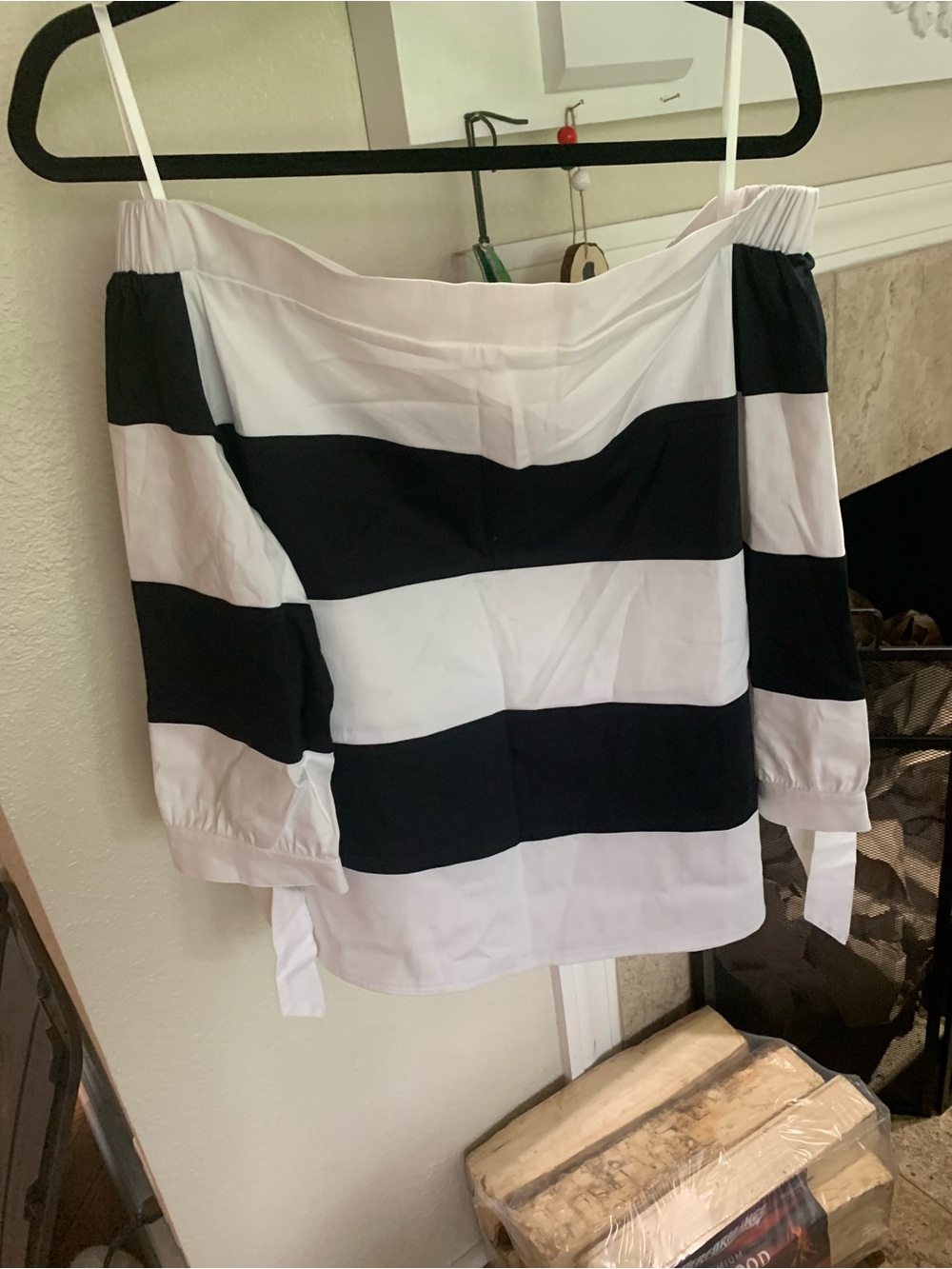 Ing Black and White Off-Shoulder Striped Top